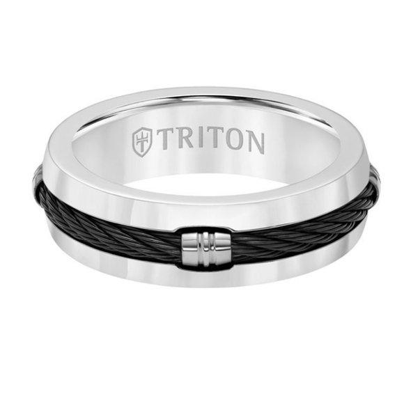 Triton Other - Triton Titanium & Black Steel Cable ring